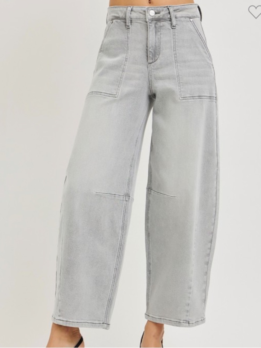 RISEN. NEW.  Wide Leg Flared Jeans in Light Gray